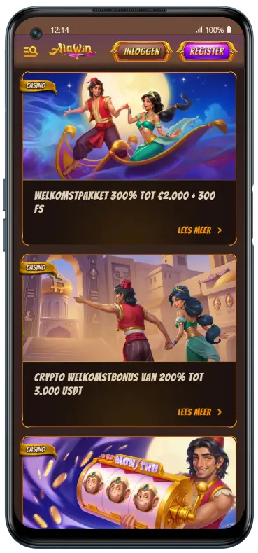 Alawin bonusaanbiedingen mobiel scherm